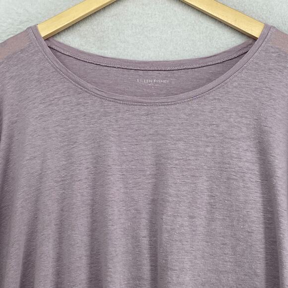 EILEEN FISHER Top L Slub Linen Jersey Oversized Round Neck Long Sleeve Purple - Picture 4 of 13